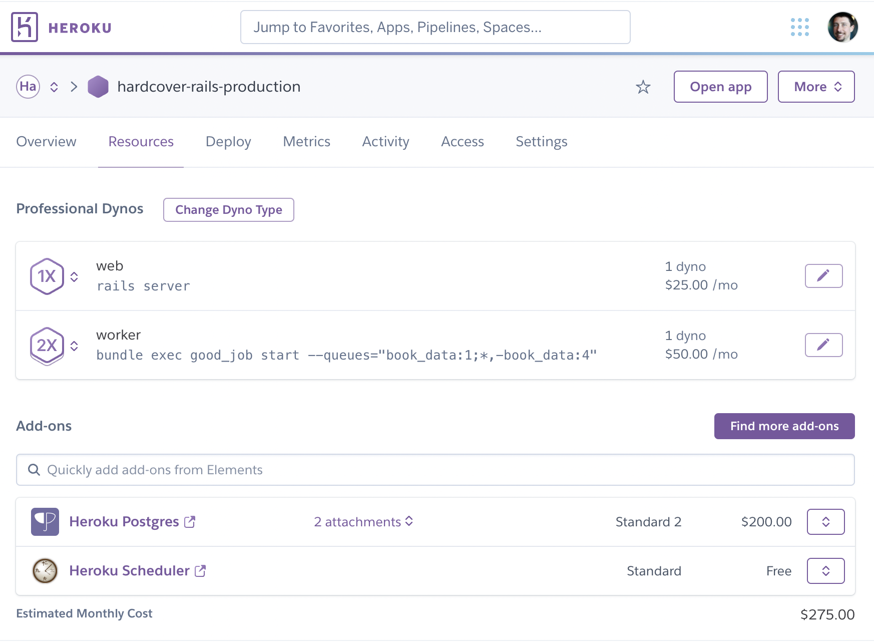 Heroku dashboard